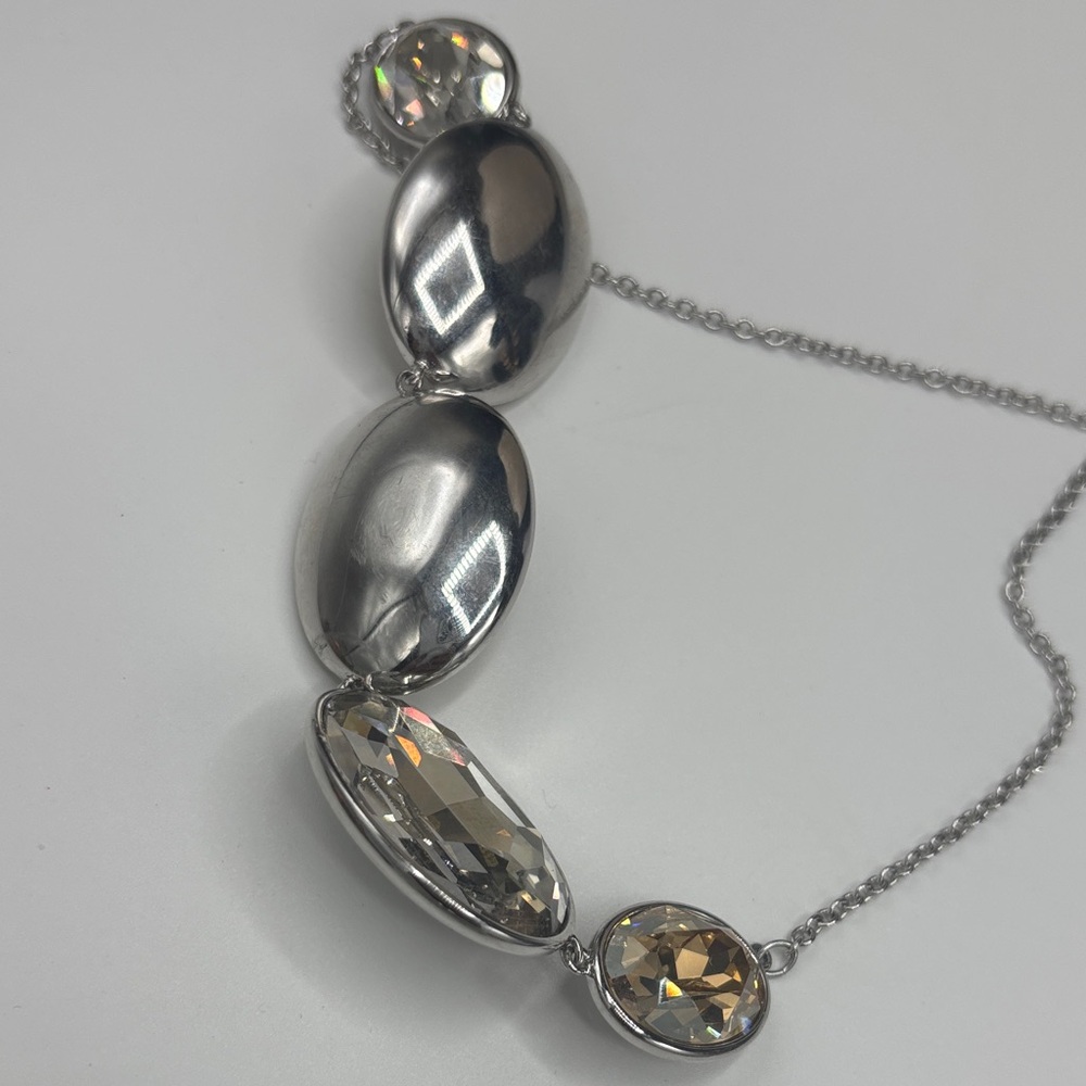 Statement Oval Multi-Stone Necklace in Gold and Clear Tones - Picture 4 of 4